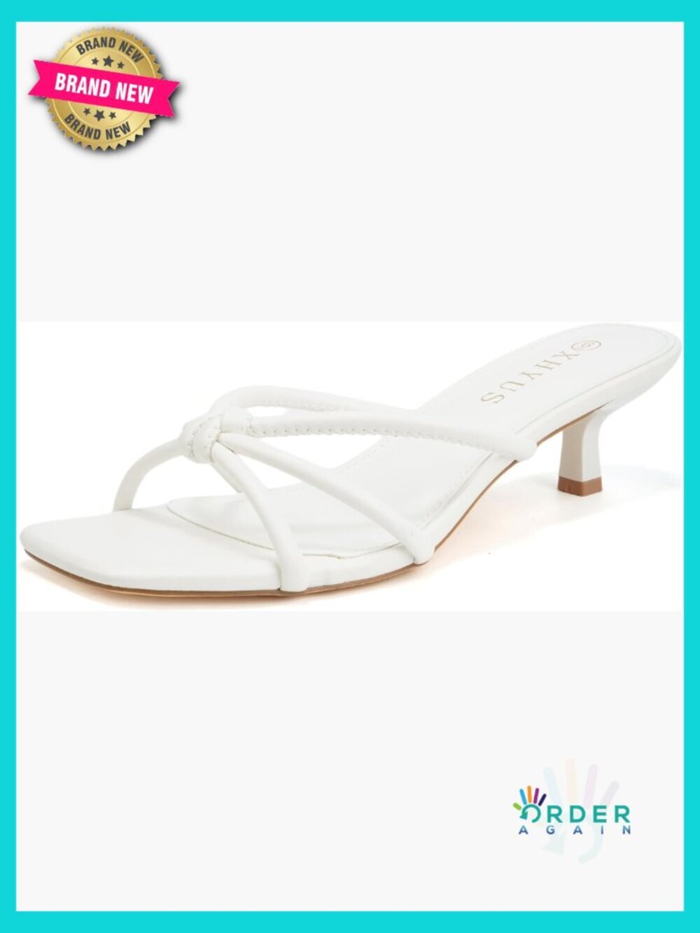 Spaghetti Strap Square Open Toe Kitten Heel Sandals Knot Design Backless Slip On